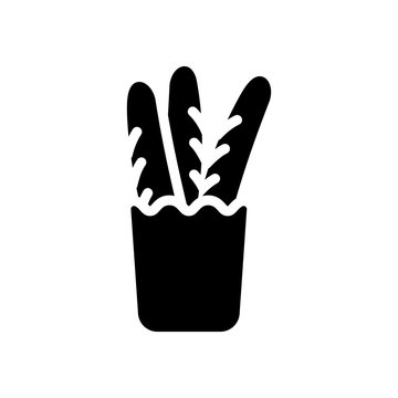 recommend clip art: French bread in the paper bag. Food delivery logo. Black icon on