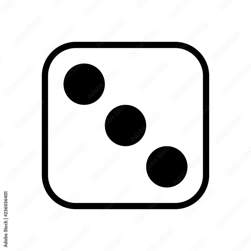 Poster one dice with number three on visible side. icon of casino games