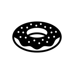 Donut, icon of food, side view. Black icon on white background