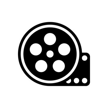 Film roll, old movie strip icon, cinema logo. Black icon on whit