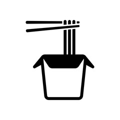 Noodle in box, asian food takeaway, wok icon. Black icon on whit