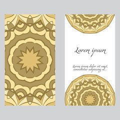 Vintage cards with Floral mandala pattern. Vector template. The front and rear side