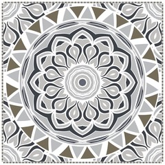 Design for square fashion print. For pocket, shawl, textile, bandanna. Mandala floral pattern. Vector illustration.