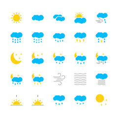 Colorful weather icons set on wihte background. Vector illustration.