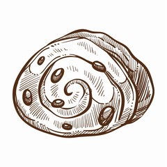 Roll baked food with raisins dried grapes pieces