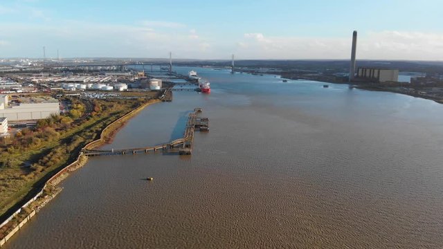 Flying over river Thames approaching the Dartford Crossing