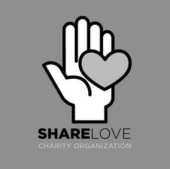 Obraz premium Hand and heart logo template for social donation and charity action organization.