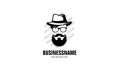 Hipster logo - beard mustache man vector - barber template