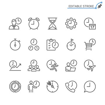 Time management line icons. Editable stroke. Pixel perfect.