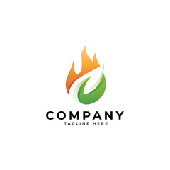 Modern nature fire logo, gradient color, leaf and fire vector icon