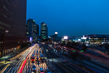 night city view long exposure from the pedestrian bridge near Seoul station