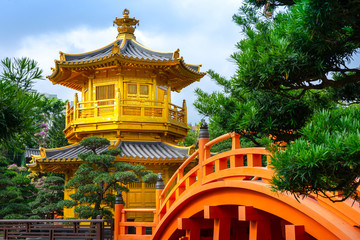 Fototapeta premium The Golden Pavilion Temple at Nan Lian Garden located in Diamond Hill,Kowloon,Hong Kong.