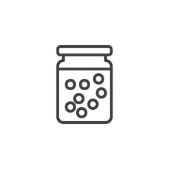 Peas jar outline icon. linear style sign for mobile concept and web design. Preserved peas glass jar simple line vector icon. Symbol, logo illustration. Pixel perfect vector graphics