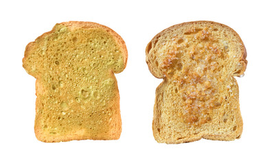 Garlic and herb bread slices isolated on white background