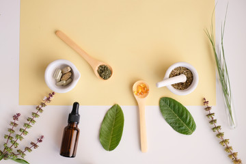 Fototapeta na wymiar herbal organic medicine product. natural herb essential from nature.