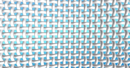 White textile network. Interweaving of fabric threads at blue gradient  background. 3d illustration for washing powder, bleach, stain remover or liquid laundry detergent advertisement.