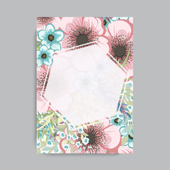 Greeting card with flowers, watercolor. Vector frame