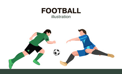 Two soccer Players in top form with the ball. Football players isolated on white background. vector illustration in flat style.