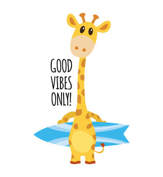 Cute raster Illustration with summer giraffe