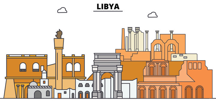 Libya line skyline vector illustration. Libya linear cityscape with famous landmarks, city sights, vector design landscape.
