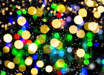 Obraz na płótnie Canvas Christmas lights decoration snow black background