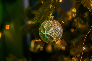 christmas green ball on the tree