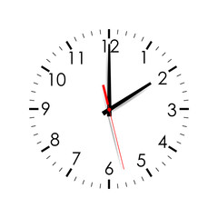Clock face showing 2 o'clock isolated on white background. Vector illustration