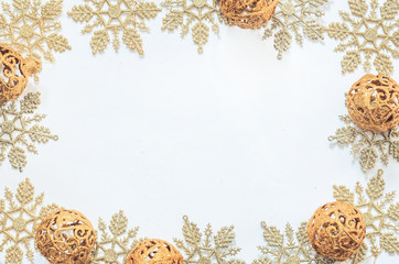 frame of christmas decorations on a white background, Christmas atmosphere concept