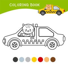Coloring book for children. Cartoon taxi.