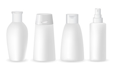 Collection of realistic cosmetic plastic bottles isolated on white background.Cosmetic brand template. Vector illustration.