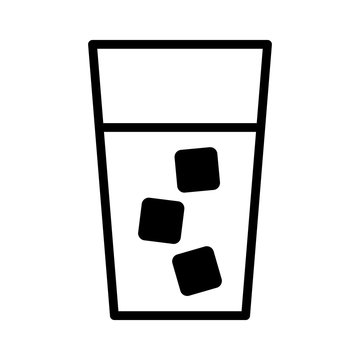 recommend clip art:  Glass or cup of water with ice cubes line art vector icon for food apps and websites