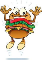 Illustration of a cute happy beef or cheese burger mascot man