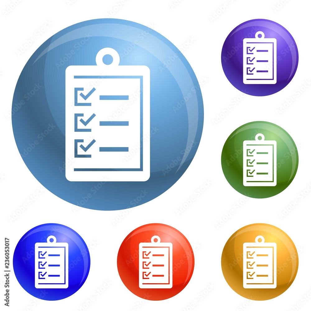 Poster checklist icons set vector 6 color isolated on white background