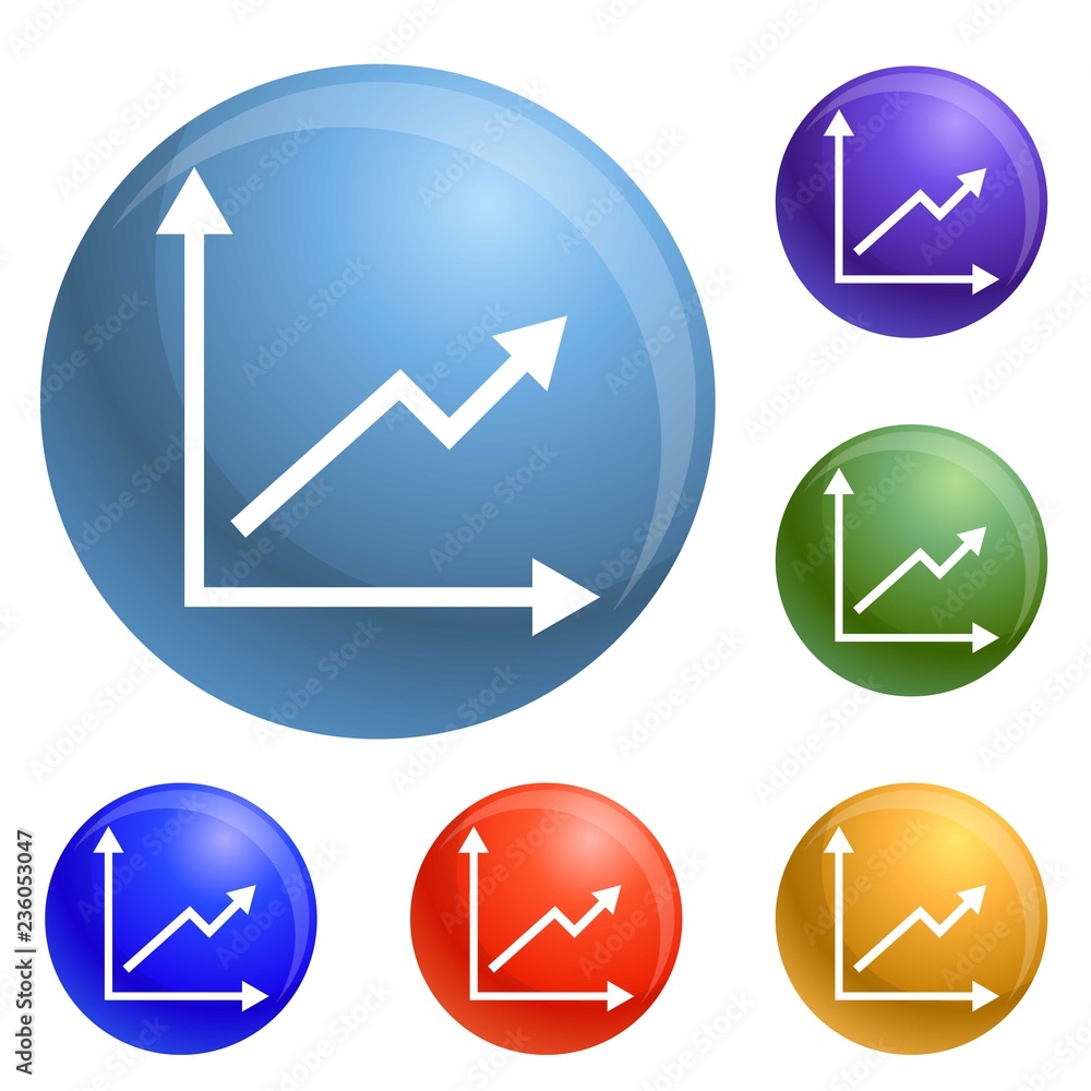 Aufkleber finance graph icons set vector 6 color isolated on white background