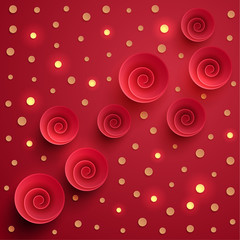 Red spiral twisted paper circles with gold