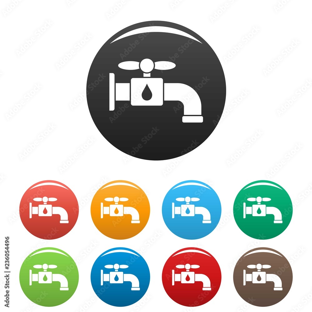 Poster save water tap icons set 9 color vector isolated on white for any design