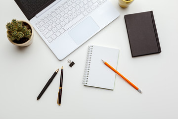 Workplace with notebook laptop. Comfortable work table in office