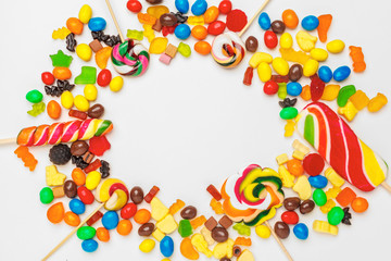 Frame of colorful bright assorted candy