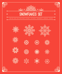 Vintage vector decoration and Snowflakes icon set. Paper ornaments, decorations, design elements. Flourish patterns. Retro design elements for invitations, posters, badges, logotypes and other designs
