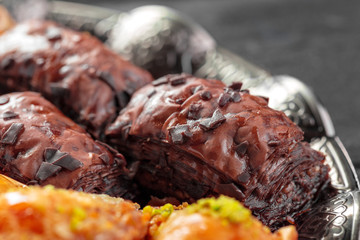 Traditional Baklava on Wooden Table
