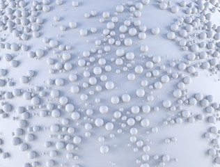 Abstract background with a lot of spheres with random scale on the white plane. 3d render illustraion