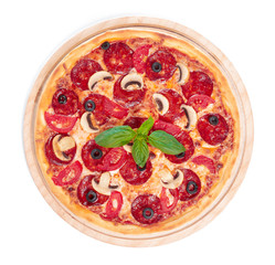 Tasty pizza is isolated on white background