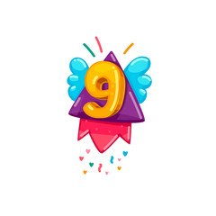 Happy color symbol number 9. Cartoon kids vector illustration 