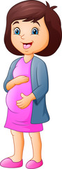 Smiling cute pregnant woman caressing her belly