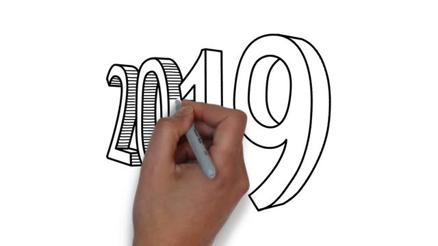 Hand draws the numbers 2019