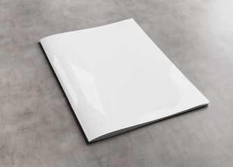 White magazine cover mockup on concrete 3d rendering