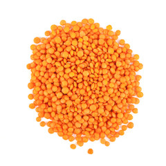 pile red lentils isolated on white background