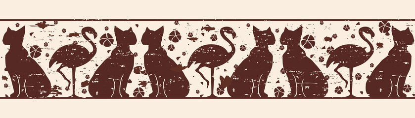 Seamless vector ornament for a frame in ancient style with the effect of aging.