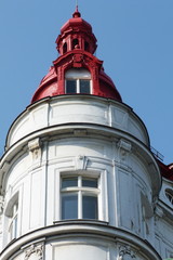 Pediment of a building typical of Prague, Czech Republic