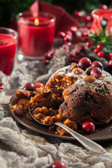 Christmas fruit pudding on a plate